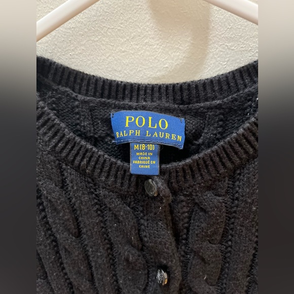 Polo by Ralph Lauren Girls Cable-Knit Cotton Peplum Cardigan Black Size M 8-10 - Picture 5 of 10